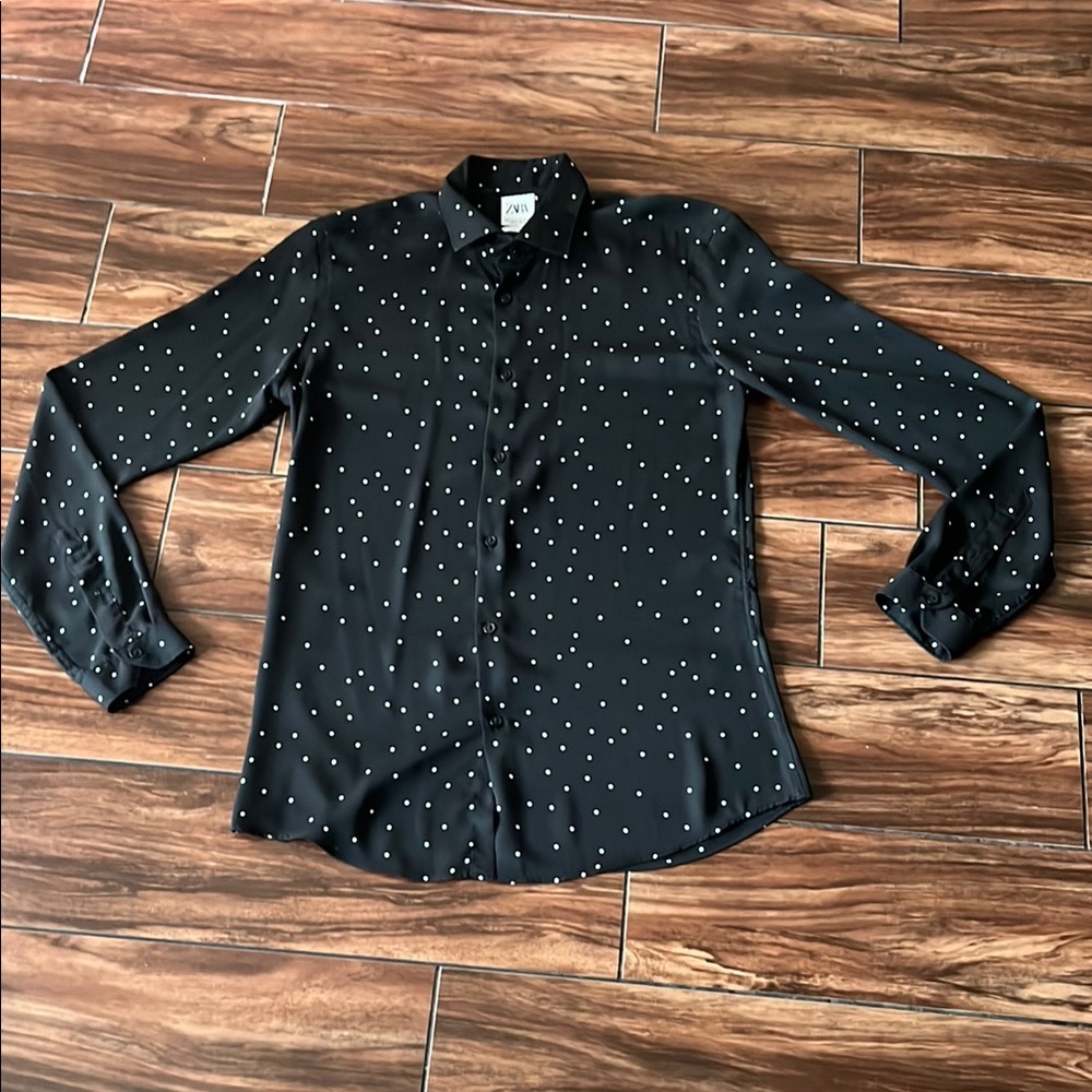 Zara Slim Fit Black Polka Shirt